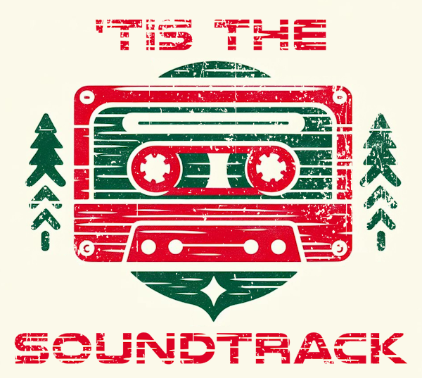 'Tis the Soundtrack logo, featuring a wood-cut style image of a cassette tape between two trees, in red and green.